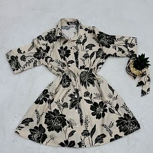 Zara short floral print khaki Dress with belt